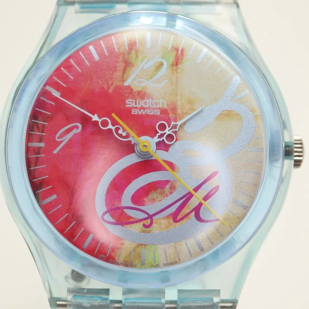 Swatch Bouquet Pour Maman Blue Pink 34mm Womens Watch Swiss Made w New Battery